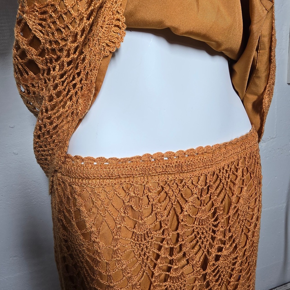 Handmade Deep Orange Crochet Knit Fairycore Top and Skirt Set Boho V Neck - Picture 3 of 11